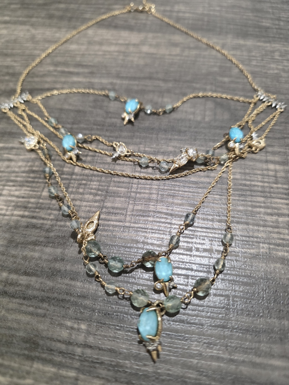 Alexis Bittar Gold Multi-Strand Necklace with Turquoise Stones